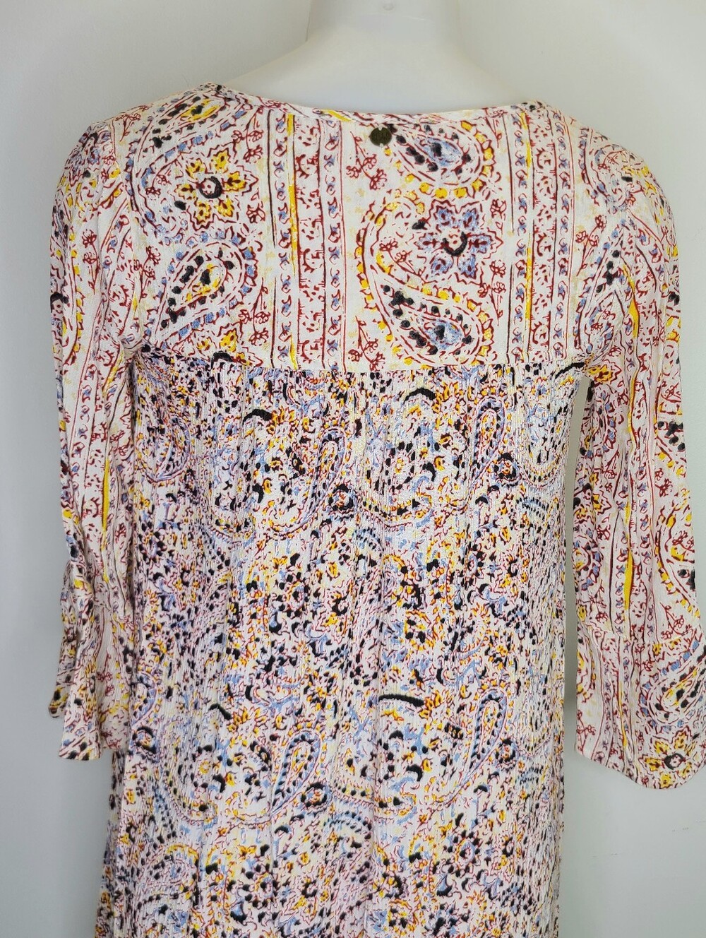 Billabong Paisley Print Tassel Tunic Top Shift Dress White Rayon XS Small - Picture 10 of 15